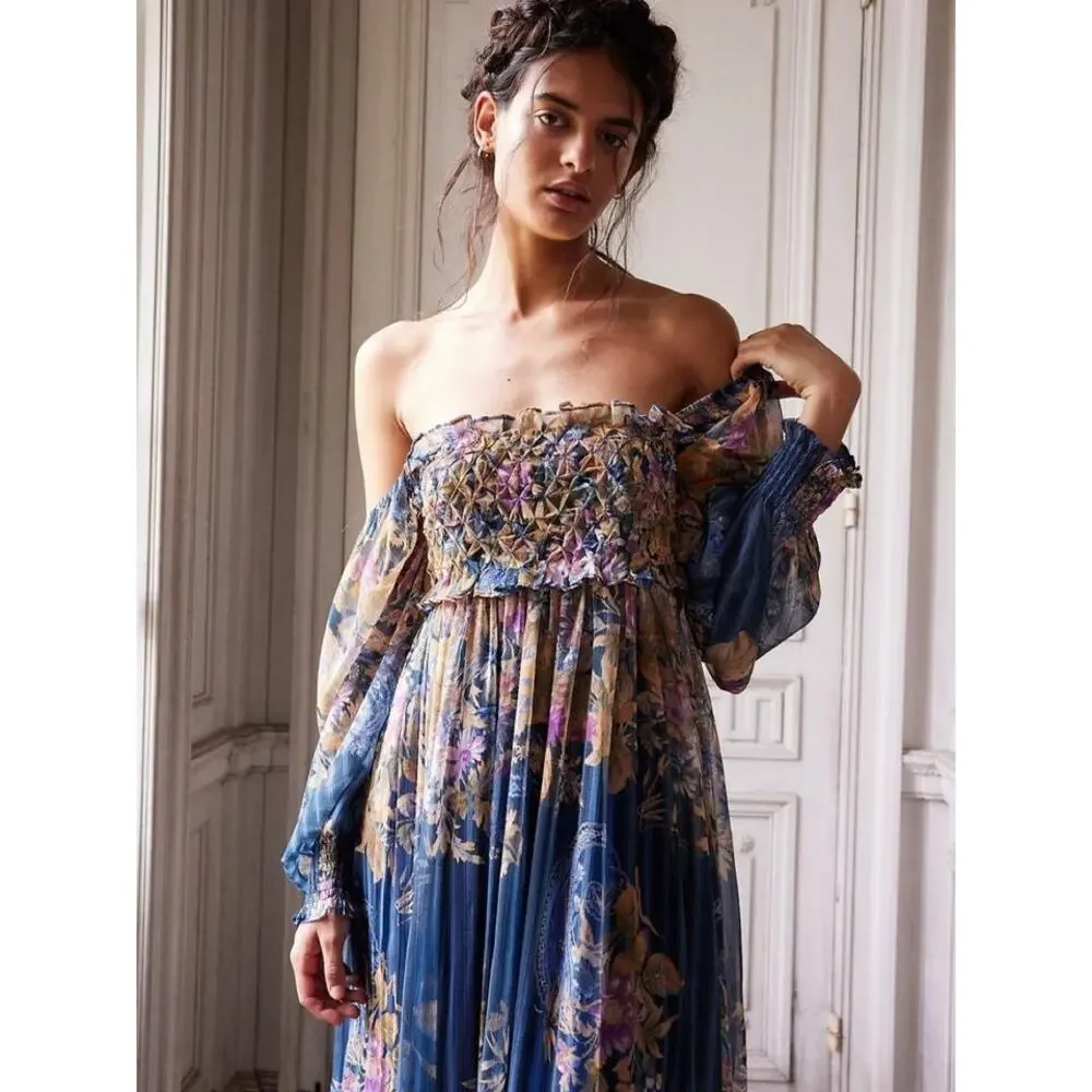 Free People Angel Eyes Maxi Dress Blue Floral Size Small